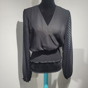 Laundry by Shelli Segal Women's Faux Wrap Blouse Large Black Whimsigoth